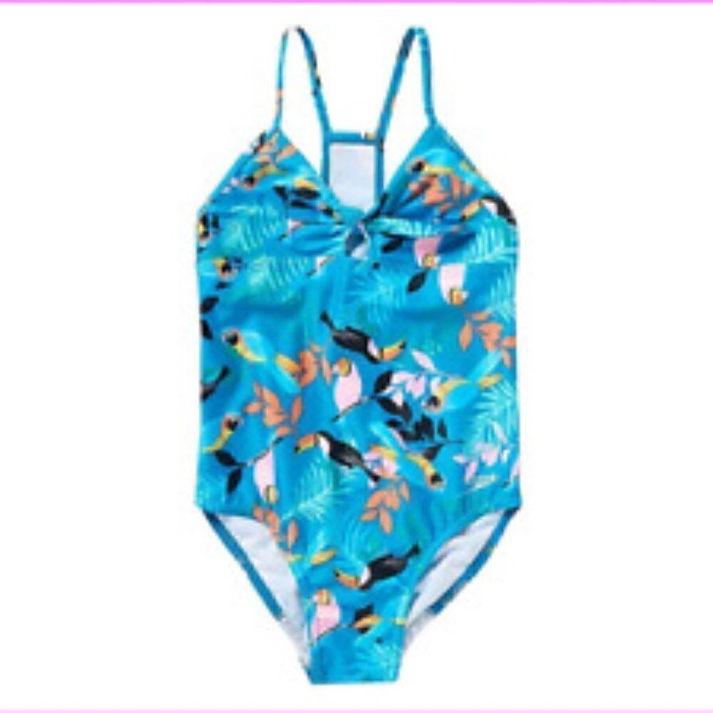 Speedo One Piece Swimsuit Girl's size XS Blue Orange & Yellow Tropical Parrots
